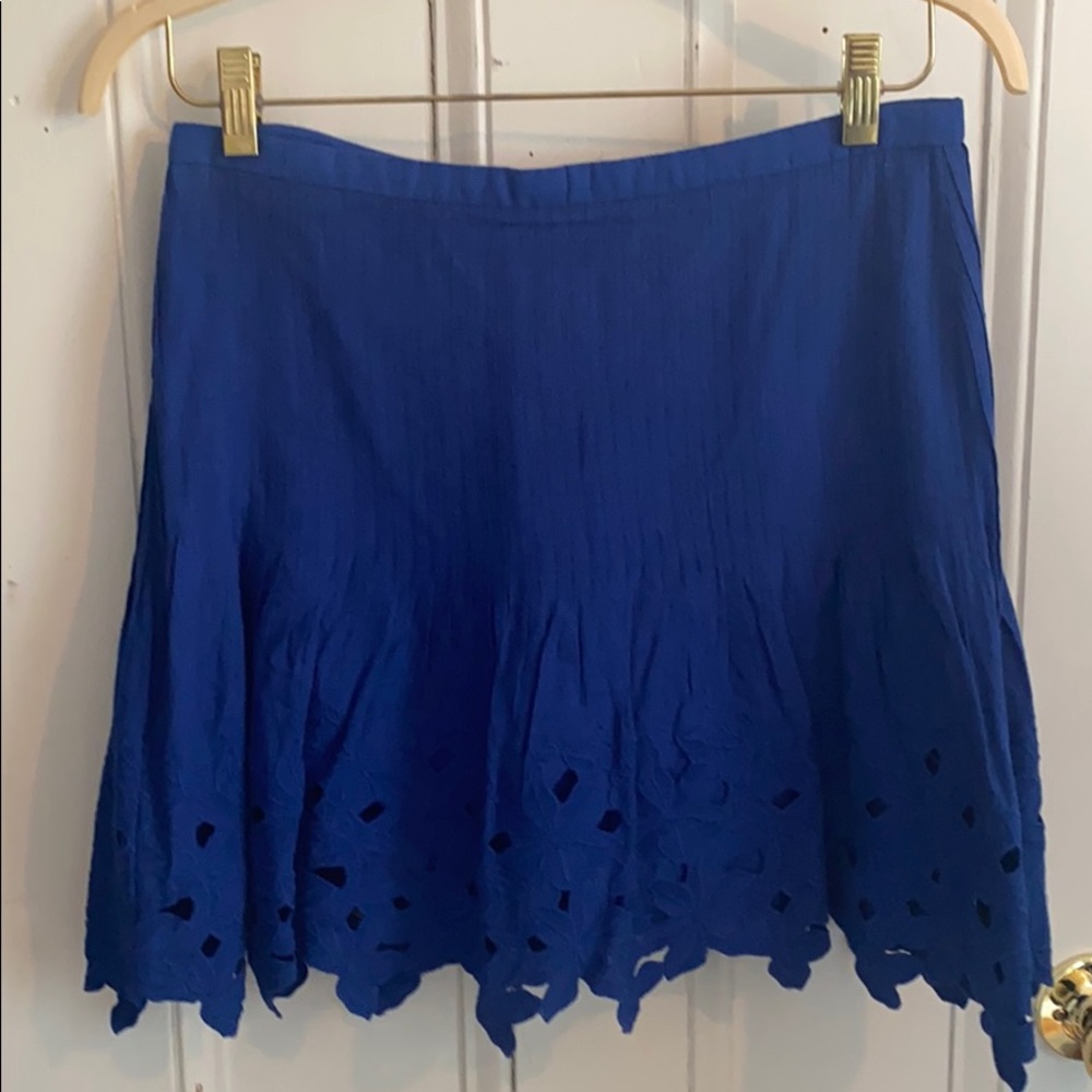 J Crew blue a line skirt with flower appliqué